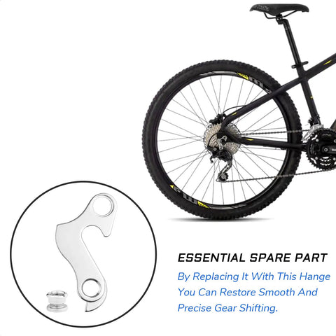 Derailleur Hanger Replacement For Trek Giant Fuji Schwinn Scott Kona Haro Orbea Transition Univega Access Ironhorse Scattante Bikes Restores Snappy Shifting Smooth Rear Derailleur Alignment For Easy Gear Changes shown with bike and screws.