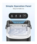 Portable Countertop Ice Maker With No Sweat Self Cleaning generates nine cubes, showing simple operation panel with controls.