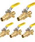 5 Pack 1/2 Inch Press X Press Copper Propress Ball Valves With Drain, Heavy Duty 1/4 Turn Full Port Shut Off Valves For Copper Pipe Connections