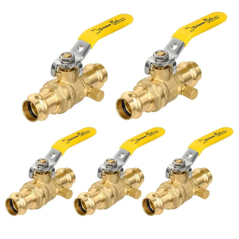 5 Pack 1/2 Inch Press X Press Copper Propress Ball Valves With Drain, Heavy Duty 1/4 Turn Full Port Shut Off Valves For Copper Pipe Connections