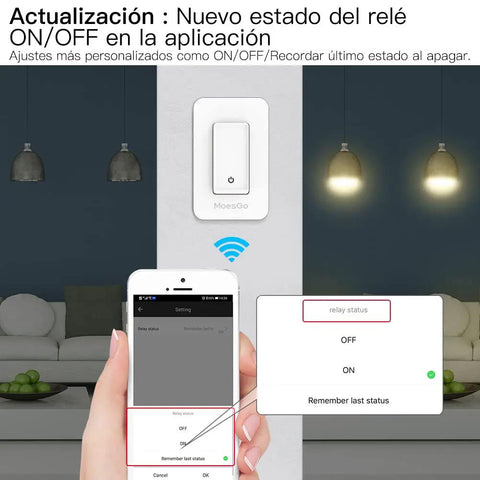 WiFi Smart Wall Light Switch No Neutral Wire Needed, Single Pole, app control shown, 110V, 7W, White, Works with Alexa and Google