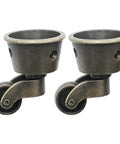 Two Pack Vintage Zinc Alloy Swivel Caster Wheels With Antique Green Bronze Finish for furniture, showing cup design and mount holes.