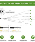 Diagram of Black Vinyl Coated Wire Rope One Sixteenth Inch 328 Feet Stainless Steel Cable With 150 Aluminum Crimp Sleeves