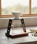 Straight Up Solid Coffee Stand And Dripper Holder Built With Heavy Duty Carbon Steel And Wooden Pedestal Base for manual brewing with coffee.