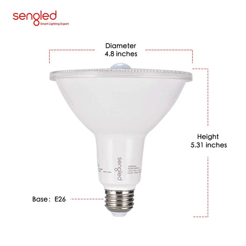 2-Pack Motion Sensor Outdoor Flood Light Bulbs PAR38 LED, Dusk To Dawn, Waterproof For Indoor Outdoor Use, 4.8 inch Diameter