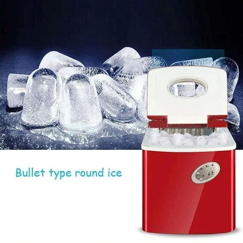 Rock Solid Countertop Ice Maker With Quick Freeze Cycle And No Sweat Self Clean Routine Heavy Duty Plastic Build featuring clear lid and ice.