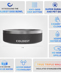 Triple Wall Insulated Stainless Steel Dog Bowl Keeping Fridge Cold Hydration All Day Long Tough As Nails Spill Proof Pet Feeder With Non Slip Base Easy Care Dishwasher Safe 42 Oz Stealth Black For Dogs And Cats, 7-inch bowl with anti-skid grip bottom.