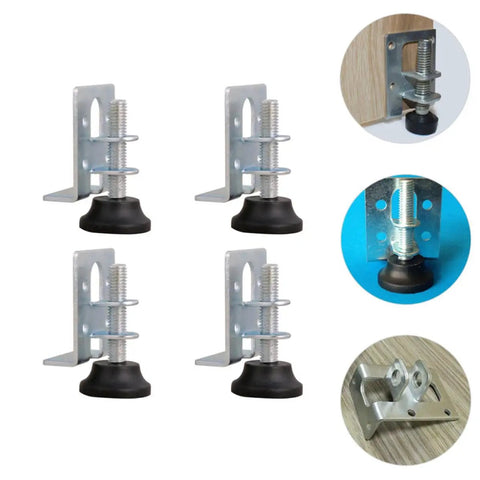4 Pack Adjustable Furniture Leveling Feet With Carbon Steel Core And Nylon Caps Non Slip Pads For Wardrobes Cabinets Shelves And Tables Easy Install