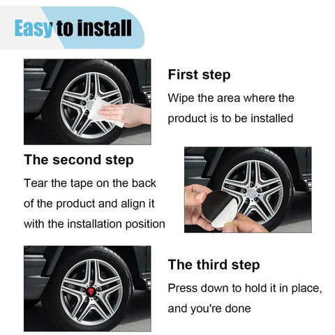 Installation steps for Level Up Your Ride Game With These Dope 4 Pack Skull Wheel Hub Center Caps waterproof metal decals.