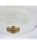 Vintage Brass Two Light Close To Ceiling Flush Mount Fixture In Archie Collection Style with prismatic glass detail