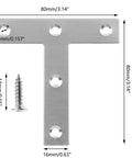 12 Piece T Shaped Mending Plates 3.1 By 3.1 Inch Stainless Steel Flat Corner Brackets with 5 screw holes and screw included