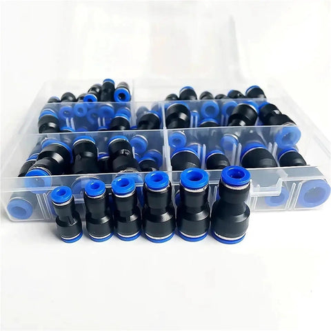 Premium 61 Piece Pneumatic Fitting Kit For Push To Connect Air Pipe Adapters In Smooth 4mm To 12mm Sizes Perfect For Hoses And Industrial Tools, plastic case