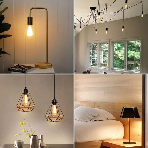 Rad Retro Vintage Dimmable LED Edison Bulbs 60W Equivalent Warm White 2700K 800LM E26 Base in different lighting settings