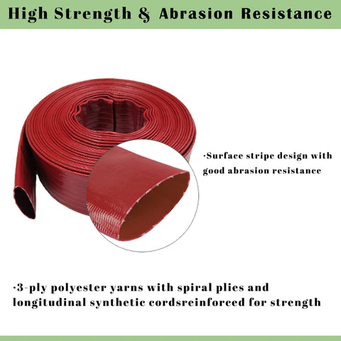 Rolled red pool backwash hose, 2 in x 50 ft; 3-ply polyester yarns with spiral plies