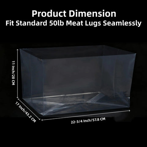 12 Pack Meat Lug Liners Disposable LDPE Bags For 4.6 To 7 Gallon Totes And 50 Pound Boxes, clear liner dimensions
