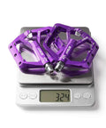 Grippy Aluminum Flat Pedals With Ultra Traction Pins And Sealed Bearings, Lightweight Platform Pedals, Purple, weighing 324g
