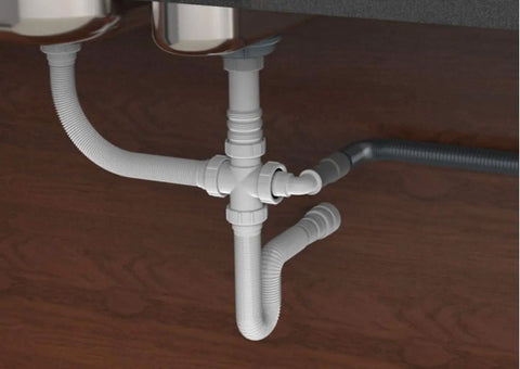 Flexible P Trap For 1-1/2 Inch Drain Lines, White, 24 Inch Length, adjustable installation under kitchen sink