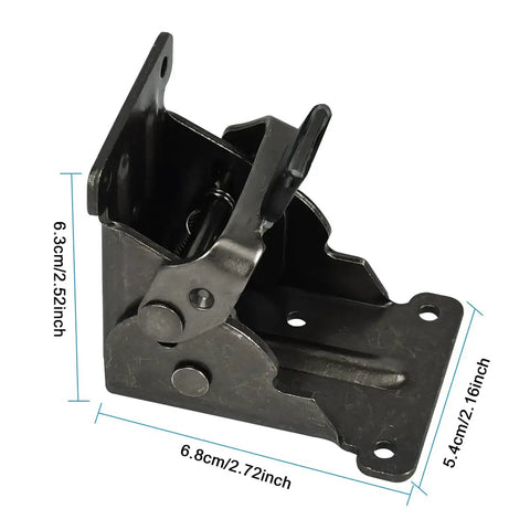 Rock Solid Folding Leg Brackets 4 Pack Heavy Duty Self Locking Steel Mounts With Screws For Workbench Table Bed Bench DIY Furniture Projects Built Like A Tank Dark Bronze Finish, detailed view of folding leg bracket dimensions
