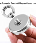 Close-up of Beast 180lb Ultra Strong Fishing Magnet Kit two gaskets detail, 1.89 inch diameter, preventing loosening
