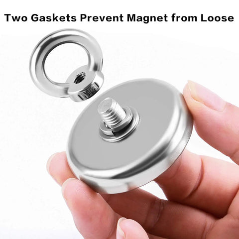 Close-up of Beast 180lb Ultra Strong Fishing Magnet Kit two gaskets detail, 1.89 inch diameter, preventing loosening