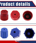 Hella Durable R134a AC Service Port Caps Set Of Ten, five red and five blue valve covers with seals visible.