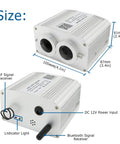 Diagram of dual head light engine for Upgraded Dual Head Twinkle Fiber Optic Lights Kit For Car And Home 16W Output, with size details.