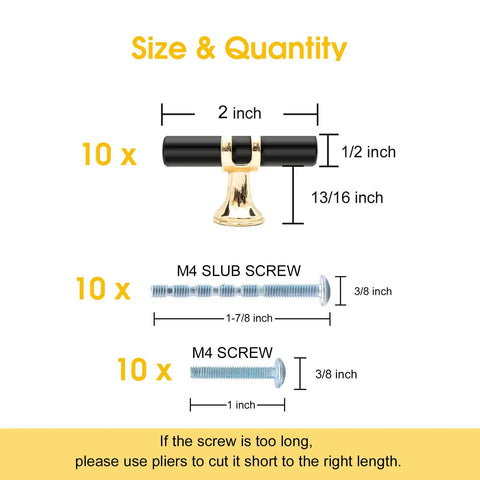10 Pack Black And Gold Cabinet Pulls T Bar Knobs For Kitchen And Bathroom Cupboards No Fuss Single Hole Handles For Dresser Drawers