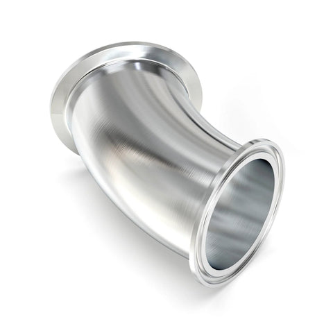 2-inch 304 stainless steel 45-degree sanitary elbow with tri-clamp flange ends, side view