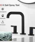 8 Inch Widespread Black Bathroom Faucet For 3 Hole Sink With Drain Dual Lever Handle Drip Free Ceramic Valves, salt spray test