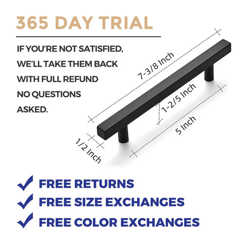 Matte Black Cabinet Handles 30 Pack 5 Inch Square Drawer Pulls Modern Kitchen Hardware Durable Construction Easy Install