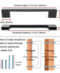 Wide Foot Cabinet Bar Pull In Matte Black 5 Inch 128mm Screw Spacing Solid Metal Hardware, diagram of dimensions and screws