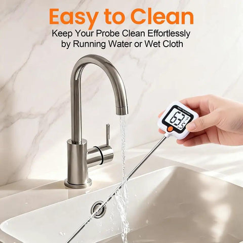 Cleaning Instant Read Candy Thermometer With Pot Clip For Cooking, Baking, Candy And Cheese Making, 10 Inch Probe under running water