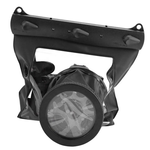 Fully Sealed DSLR Camera Housing With Anti Shock Design For 20 Meter Underwater Depth shown in protective black dry bag pouch