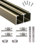 Heavy Duty Sliding Door Hardware Kit For Two Panels Adjustable Barn Track With Smooth Nylon Rollers, champagne finish parts.