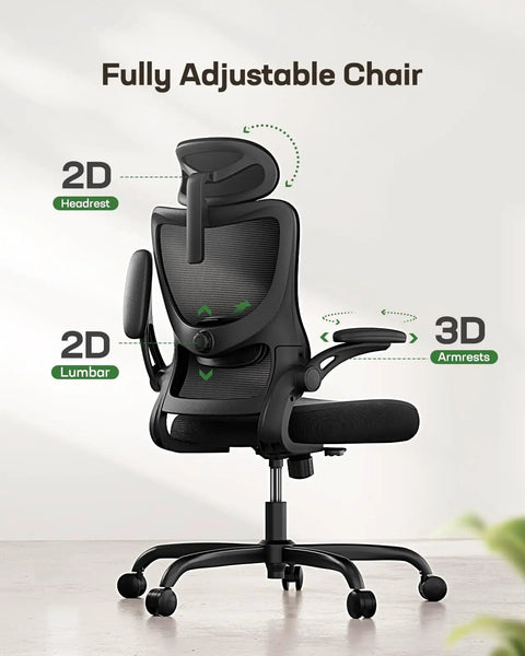 Ergonomic Office Chair With High Back Mesh And Fully Adjustable Headrest 2D And 3D Armrests Lumbar Support highlighted