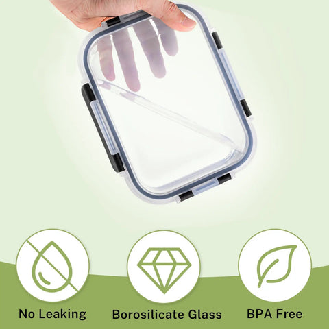 8 Pack Borosilicate Glass Food Storage Containers With Lids For Grab And Go Meal Prep And Lunches, airtight snap lock lid