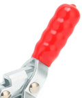 Close-up of Pro Grade Toggle Clamp with red handle for drill press, small quick release, ideal for woodworking jigs and fixtures, welding.