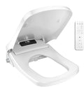 Auto Lift Square Smart Heated Bidet Seat With Electronic Display Warm Water Spray Gentle Hygiene, showing opened seat and remote.