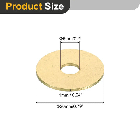 Heavy Duty Brass Flat Washers 20 Piece Set Rock Solid M5 Sealing Rings Rust Resistant For Bolts Screws Nuts with size details.