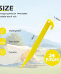 24 Pack 9 Inch Yellow Plastic Tent Pegs Stakes For Camping And Outdoor Use Durable Lightweight PP Stakes with waterproof icons