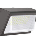High Output LED Wall Pack Light 120W 15600LM 5000K Dusk to Dawn Photocell side view, die-cast aluminum weatherproof design