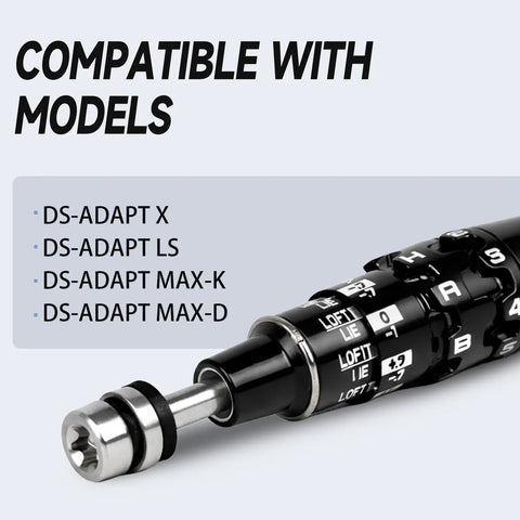 Close-up of 335 Tip Golf Shaft Adapter Sleeve For DS Adapt X LS MAX K MAX D Drivers and Fairway Woods showing model compatibility.