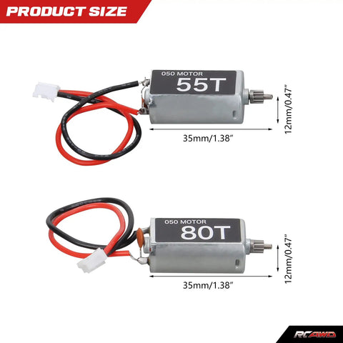 050 Brushed 55T And 80T Motors Product Size Display With Dimensions For SCX24 Deadbolt Chevrolet Wrangler Gladiator Bronco Crawlers