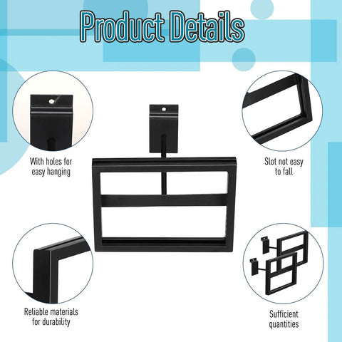 6 Pack Black Rectangular Faceout Sign Holders For Slatwall And Gridwall Displays 7W By 5.5H shown with installation features