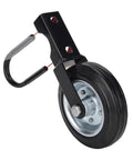 Heavy Duty 10 Inch Farm Gate Wheel With Galvanized Steel Frame And Smooth Rubber Tires Includes Adjustable U Bolt Clamp, close-up view of wheel and clamp.
