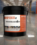 Five Gallon Workhorse Concrete Sealer Penetrating Solvent Formula in black tub displayed in a school hallway.