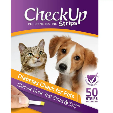 Glucose Urine Test Strips For Cats And Dogs, 50 Count, Easy At Home Pet Health Check, Dip In Urine For Quick Glucose Readings, Track Diabetes Risk And Monitor Your Pet Wellbeing. Product box with cat and dog image, 50 strips included