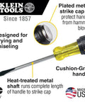 Demolition And Phillips Screwdriver Set With Plated Strike Cap And Heat Treated Blades, Two Piece Pry Ready Tools Built For Heavy Duty Chiseling And Hammer Work, featuring cushion-grip handle and USA made.