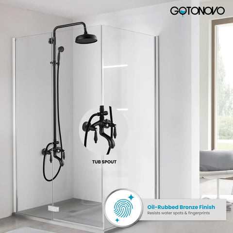 Oil Rubbed Bronze Wall Mount 8 Inch Round Shower Head Triple Function Exposed Pipe System With Brass Construction
