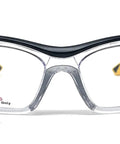 Prescription Compatible Safety Glasses With Bold Black And Yellow Frames, clear lenses, front view, designed for construction safety.